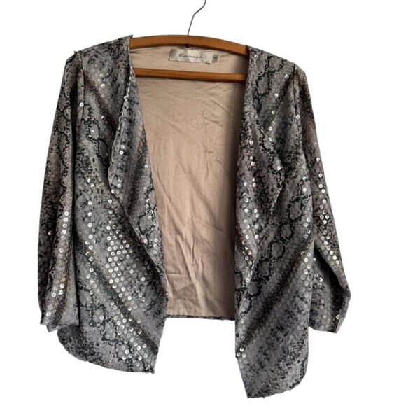 T Bags Los Angeles Jacket Open Cardigan Shades of Gray S/M Sequined Snake Print - Picture 1 of 8